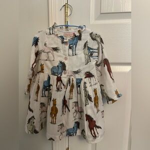 Pink Chicken Horse Print Dress - Multicolor